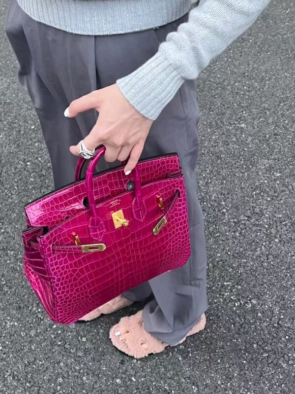 GPC Mode Birkin 25CM Bag Shiny Porosus Crocodile L3 Rose Purple PHW