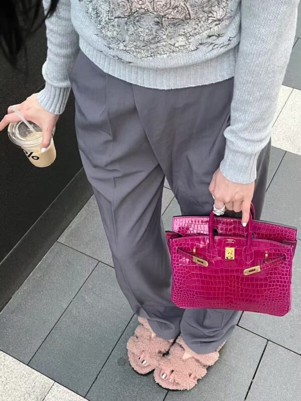 GPC Mode Birkin 25CM Bag Shiny Porosus Crocodile L3 Rose Purple PHW