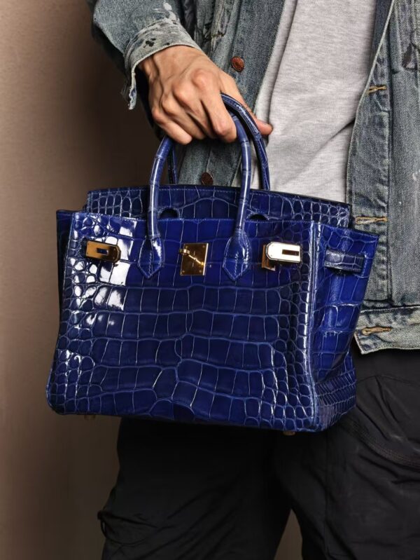 GPC Mode Birkin 30CM Shiny Alligator Crocodile 7T Blue Electric GHW