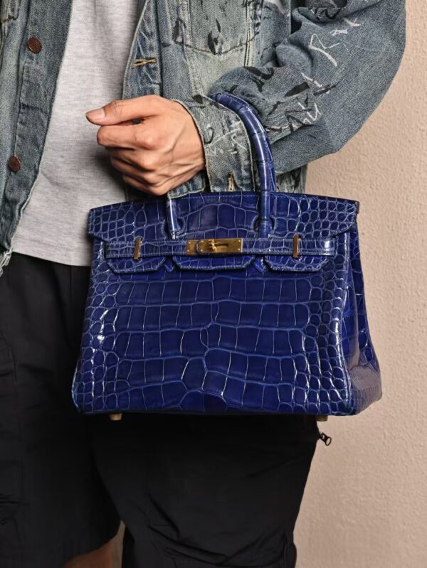GPC Mode Birkin 30CM Shiny Alligator Crocodile 7T Blue Electric GHW