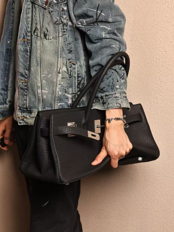 GPC Mode Birkin Shoulder HAC 42CM Fjord Leather CK89 Noir Silver Hardware