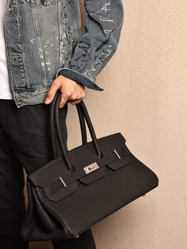 GPC Mode Birkin Shoulder HAC 42CM Fjord Leather CK89 Noir Silver Hardware