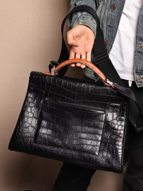 GPC Mode CK89 Black / CK37 Gold Matte Niloticus Crocodile Kelly Maxi 42CM Men’s Bag SHW