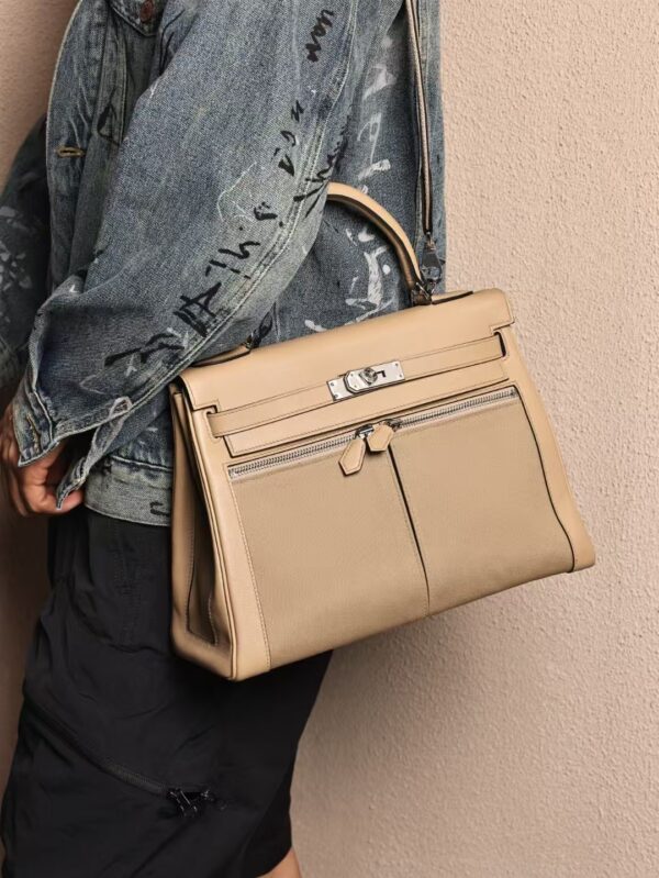 GPC Mode Hermes Bag Kelly Lakis 32CM Swift Leather / Canvas S2 Gris Trench PHW