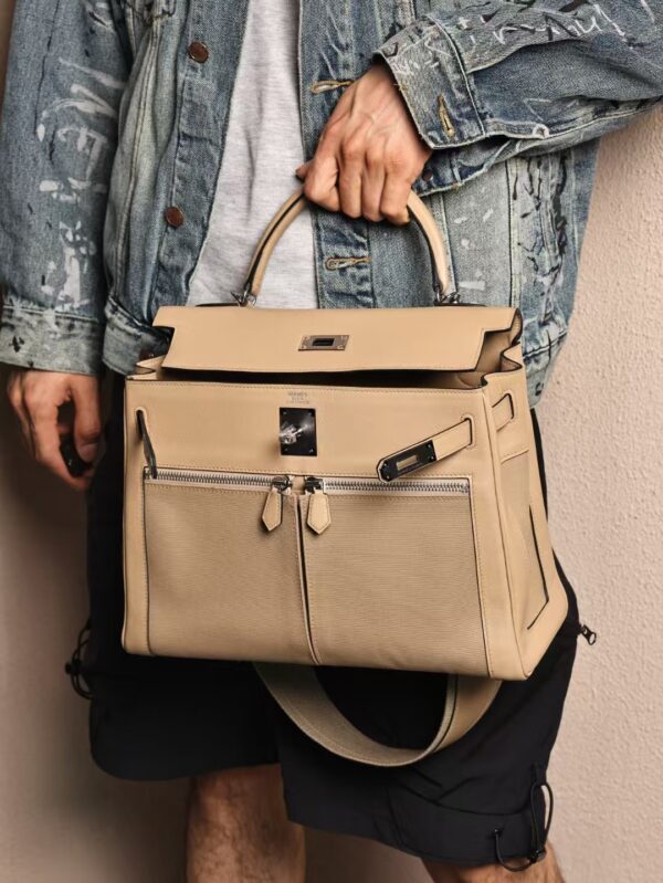 GPC Mode Hermes Bag Kelly Lakis 32CM Swift Leather / Canvas S2 Gris Trench PHW