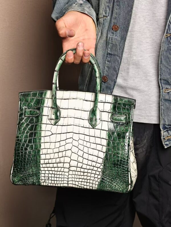 GPC Mode Hermes Birkin 30CM Green & White Matte Crocodile Leather GHW