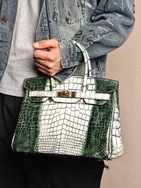 GPC Mode Hermes Birkin 30CM Green & White Matte Crocodile Leather GHW
