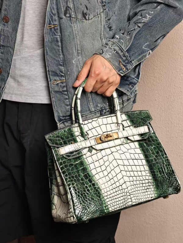 GPC Mode Hermes Birkin 30CM Green & White Matte Crocodile Leather GHW