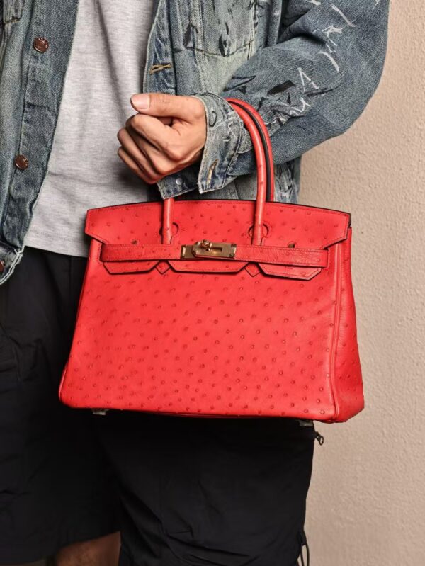GPC Mode Hermes Birkin 30CM Q5 Rouge Casaque Ostrich Leather GHW