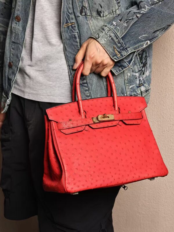 GPC Mode Hermes Birkin 30CM Q5 Rouge Casaque Ostrich Leather GHW