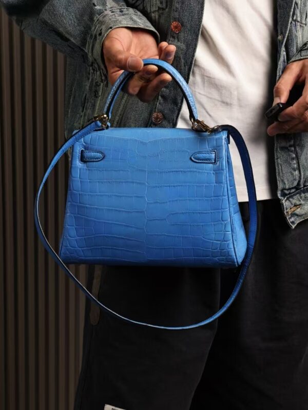 GPC Mode Hermes Kelly 25CM Matte Niloticus Crocodile T7 Blue Hydra GHW Hardware