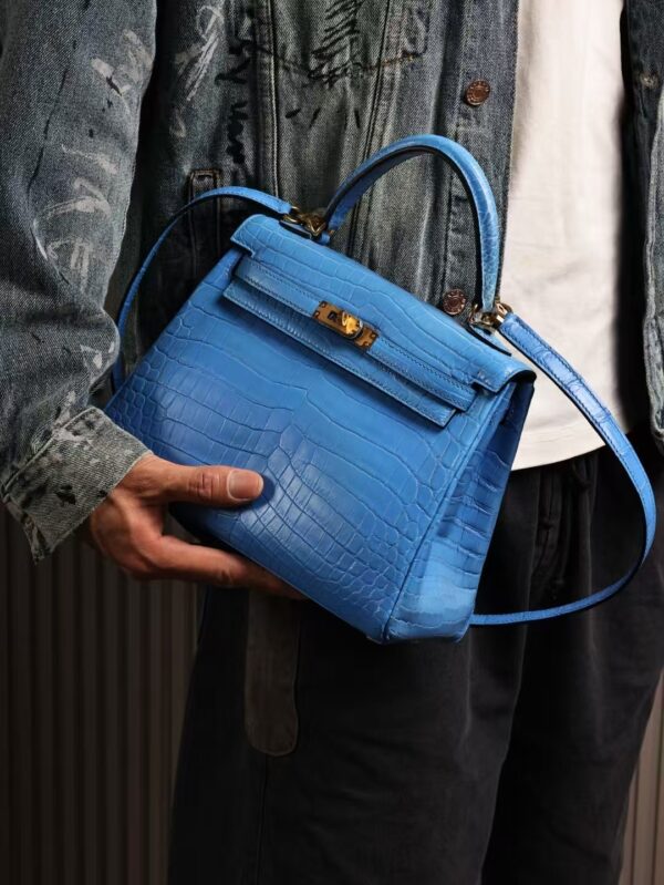 GPC Mode Hermes Kelly 25CM Matte Niloticus Crocodile T7 Blue Hydra GHW Hardware