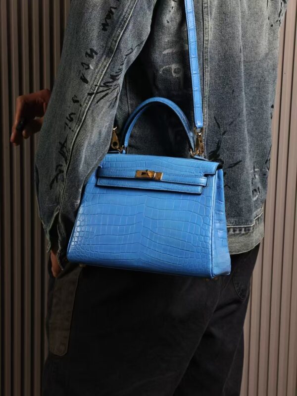 GPC Mode Hermes Kelly 25CM Matte Niloticus Crocodile T7 Blue Hydra GHW Hardware