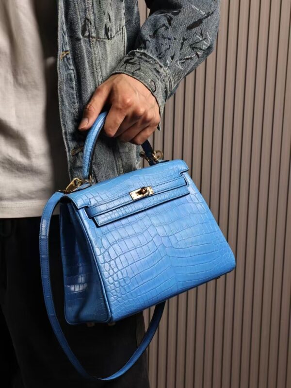 GPC Mode Hermes Kelly 25CM Matte Niloticus Crocodile T7 Blue Hydra GHW Hardware