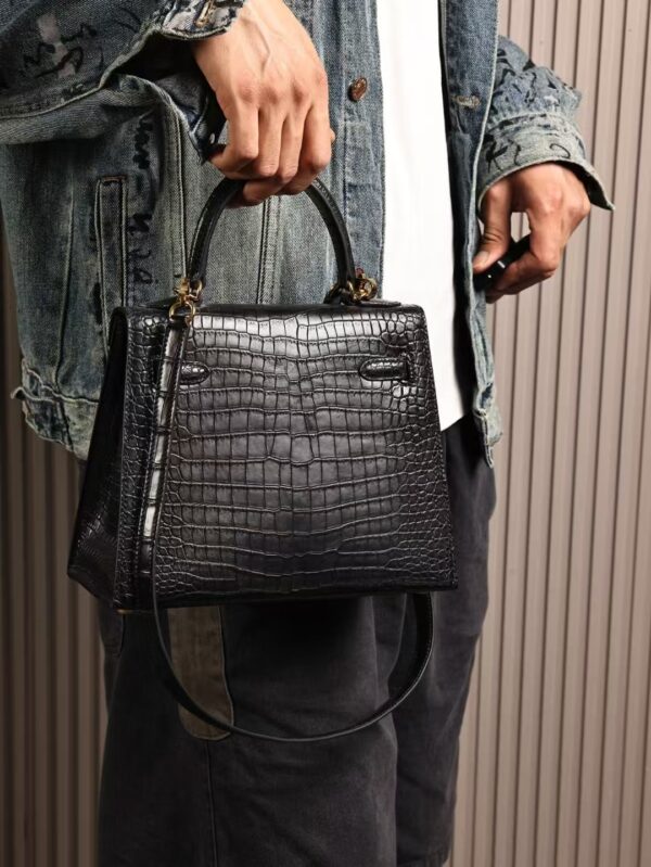 GPC Mode Hermes Kelly Sellier 25CM Matte Porosus Crocodile CC89 Black GHW Hardware