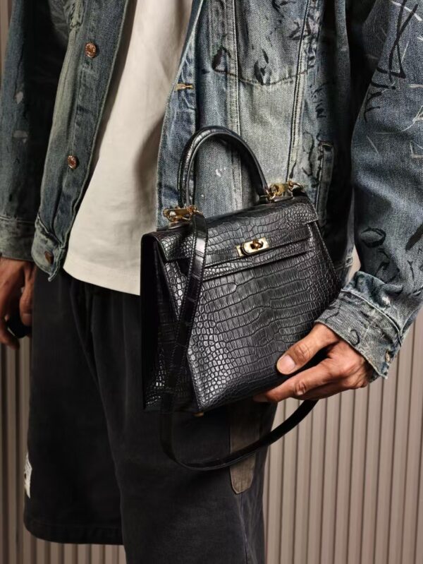 GPC Mode Hermes Kelly Sellier 25CM Matte Porosus Crocodile CC89 Black GHW Hardware