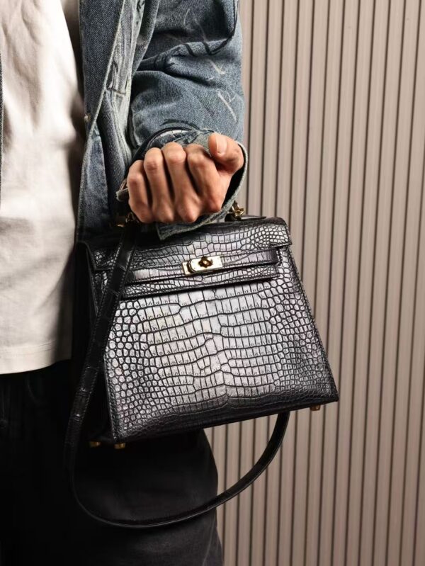 GPC Mode Hermes Kelly Sellier 25CM Matte Porosus Crocodile CC89 Black GHW Hardware