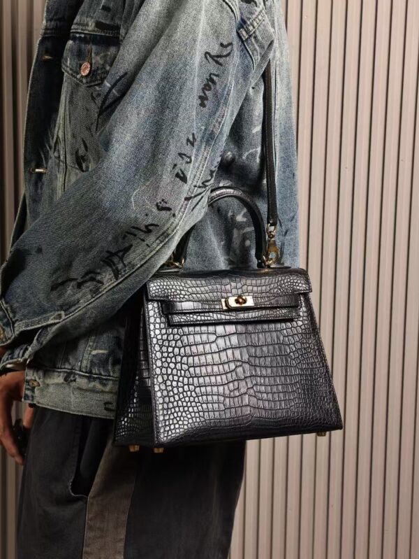 GPC Mode Hermes Kelly Sellier 25CM Matte Porosus Crocodile CC89 Black GHW Hardware