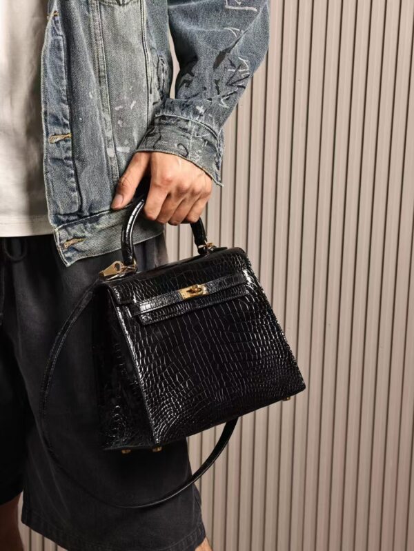 GPC Mode Hermes Kelly Sellier 25CM Shiny Niloticus Crocodile CC89 Black GHW Hardware