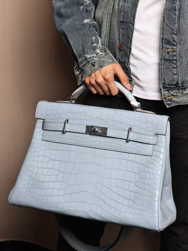 GPC Mode Kelly Maxi 42CM Matte Niloticus Crocodile T0 Blue Brume SHW