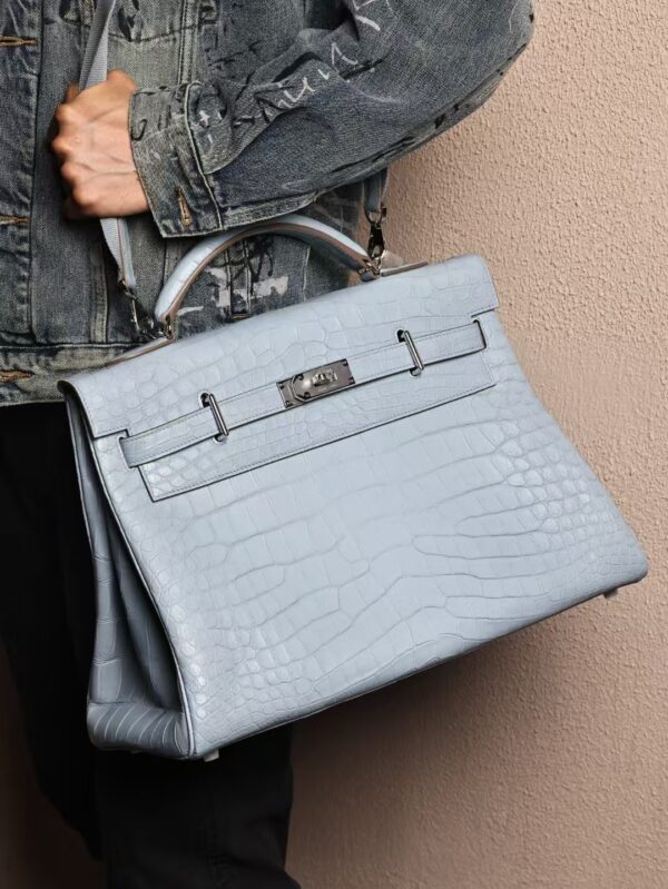 GPC Mode Kelly Maxi 42CM Matte Niloticus Crocodile T0 Blue Brume SHW