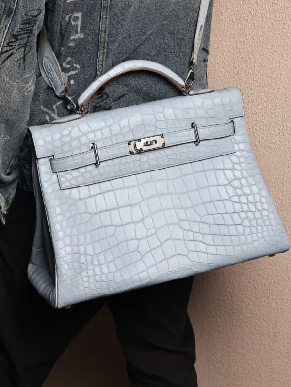 GPC Mode Kelly Maxi 42CM Matte Niloticus Crocodile T0 Blue Brume SHW