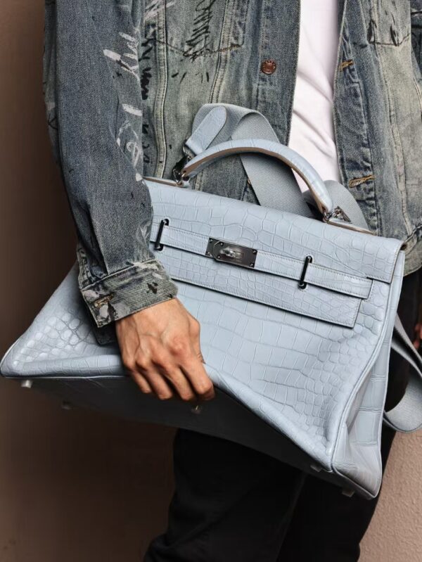 GPC Mode Kelly Maxi 42CM Matte Niloticus Crocodile T0 Blue Brume SHW