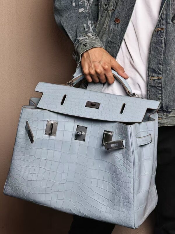 GPC Mode Kelly Maxi 42CM Matte Niloticus Crocodile T0 Blue Brume SHW