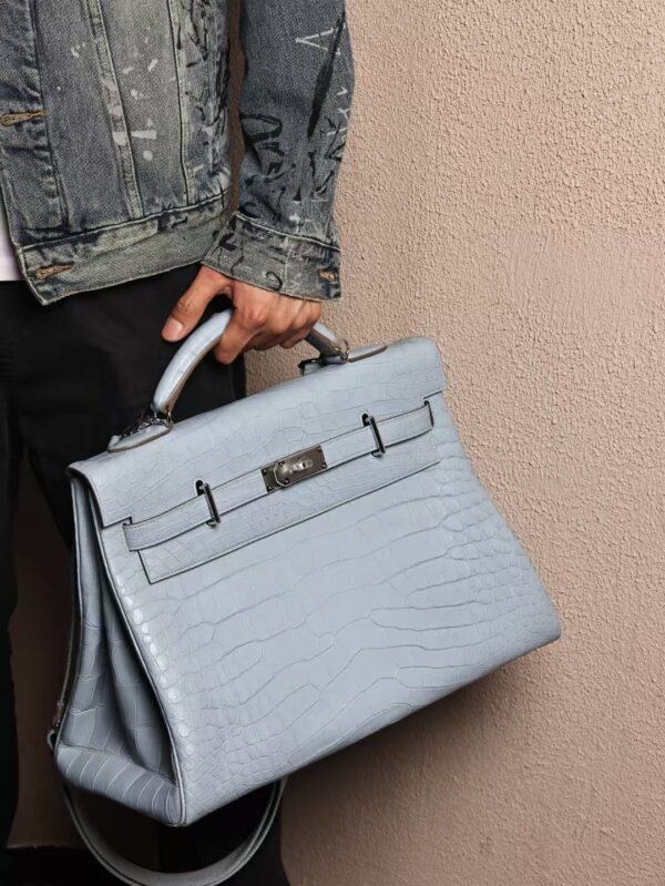 GPC Mode Kelly Maxi 42CM Matte Niloticus Crocodile T0 Blue Brume SHW
