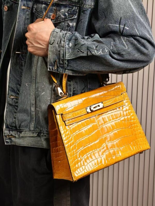 GPC Mode Kelly Sellier 28CM 9D Amber Shiny Niloticus Crocodile GHW