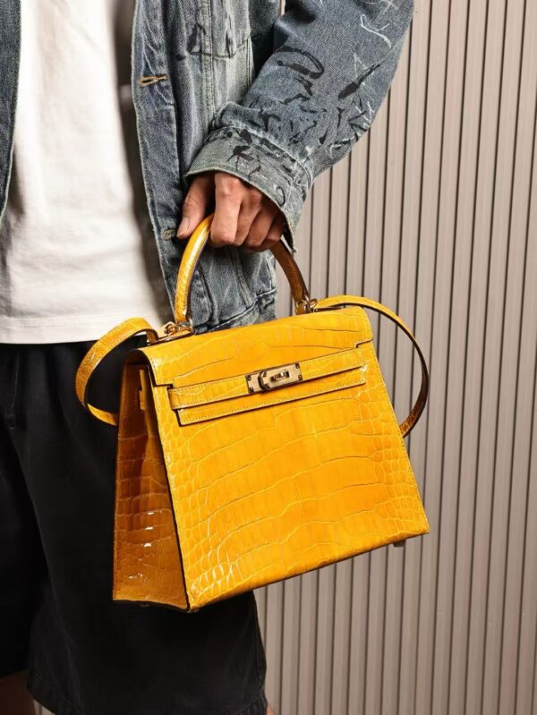 GPC Mode Kelly Sellier 28CM 9D Amber Shiny Niloticus Crocodile GHW
