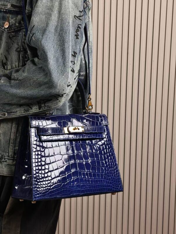 GPC Mode Kelly Sellier 28CM Shiny Alligator Crocodile 7T Blue Electric GHW