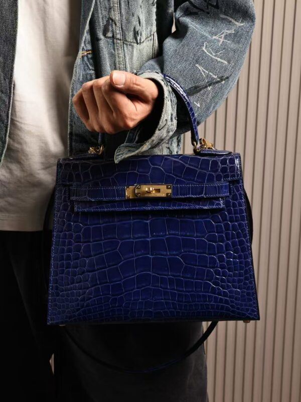 GPC Mode Kelly Sellier 28CM Shiny Alligator Crocodile 7T Blue Electric GHW