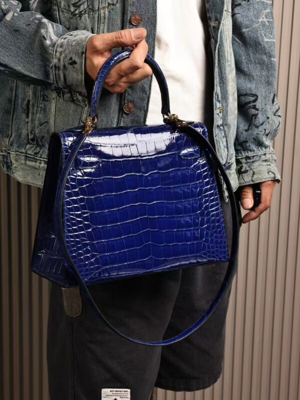 GPC Mode Kelly Sellier 28CM Shiny Alligator Crocodile 7T Blue Electric GHW
