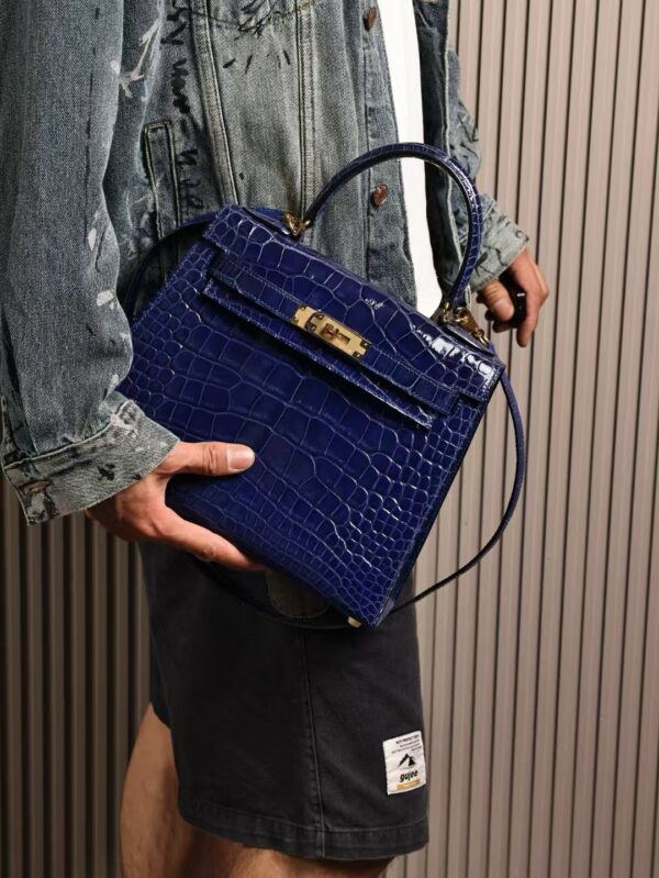 GPC Mode Kelly Sellier 28CM Shiny Alligator Crocodile 7T Blue Electric GHW