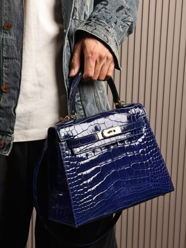 GPC Mode Kelly Sellier 28CM Shiny Alligator Crocodile 7T Blue Electric GHW
