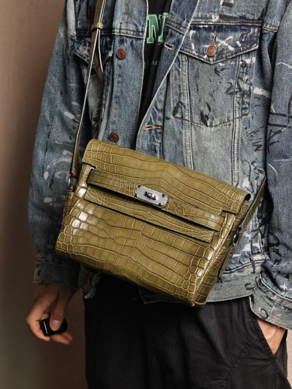 GPC Mode Matte Niloticus Crocodile Kelly Messenger 27CM Vert Olive SHW