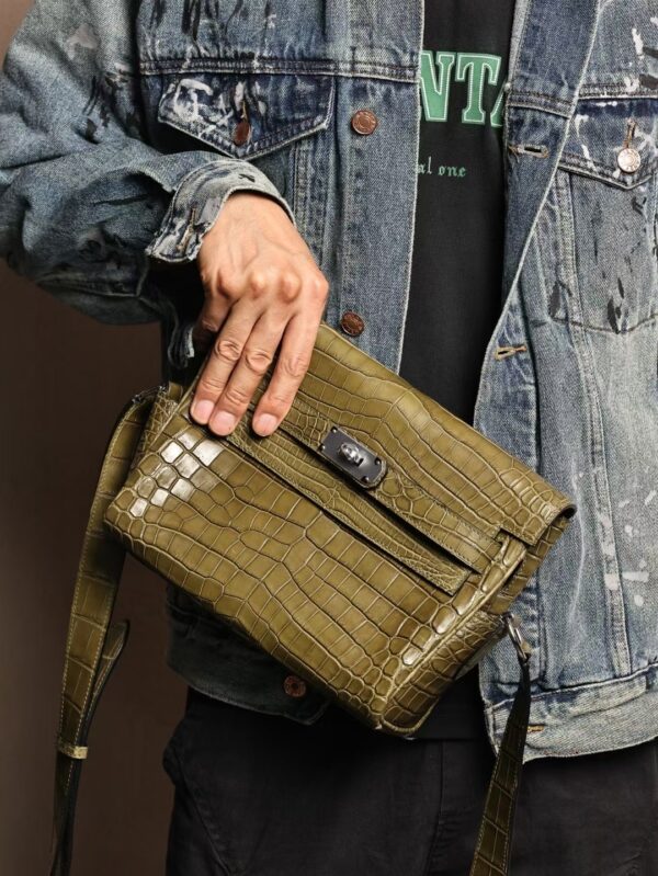 GPC Mode Matte Niloticus Crocodile Kelly Messenger 27CM Vert Olive SHW