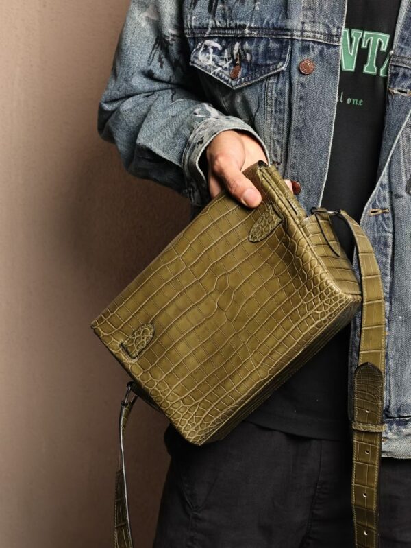 GPC Mode Matte Niloticus Crocodile Kelly Messenger 27CM Vert Olive SHW