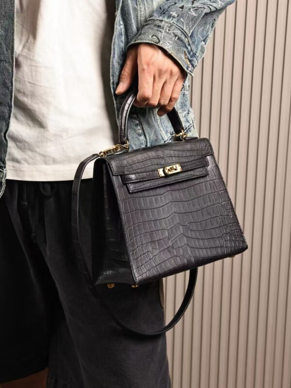 GPC Mode Matte Niloticus Crocodile Kelly Sellier 25CM CK89 Black GHW