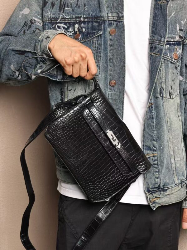 GPC Mode Men’s Bag Matte Crocodile Kelly Depeches 25CM CK89 Black PHW Hardware