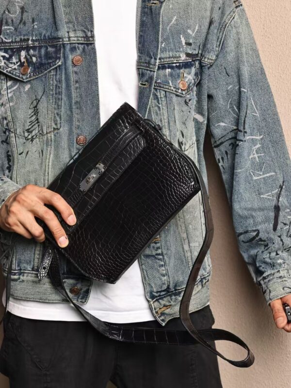 GPC Mode Men’s Bag Matte Crocodile Kelly Depeches 25CM CK89 Black PHW Hardware