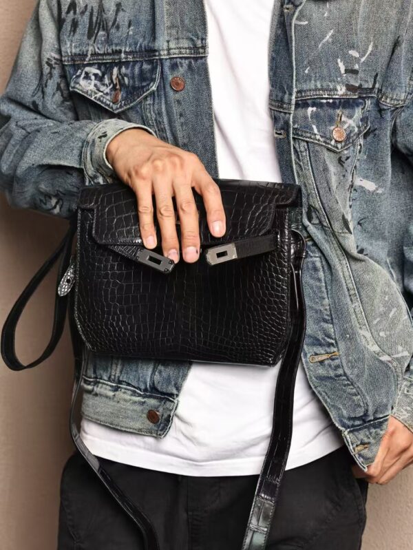 GPC Mode Men’s Bag Matte Crocodile Kelly Depeches 25CM CK89 Black PHW Hardware