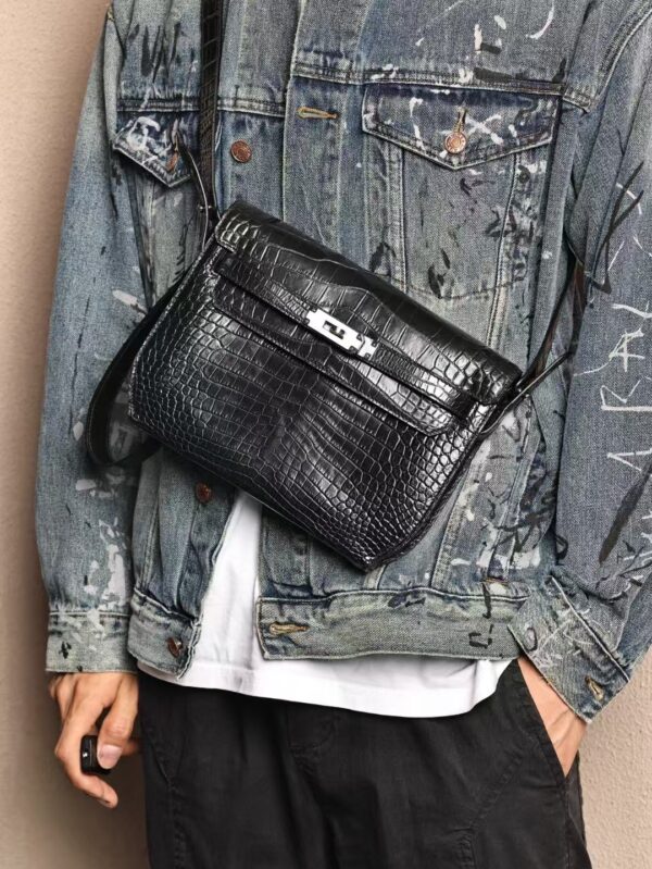 GPC Mode Men’s Bag Matte Crocodile Kelly Depeches 25CM CK89 Black PHW Hardware