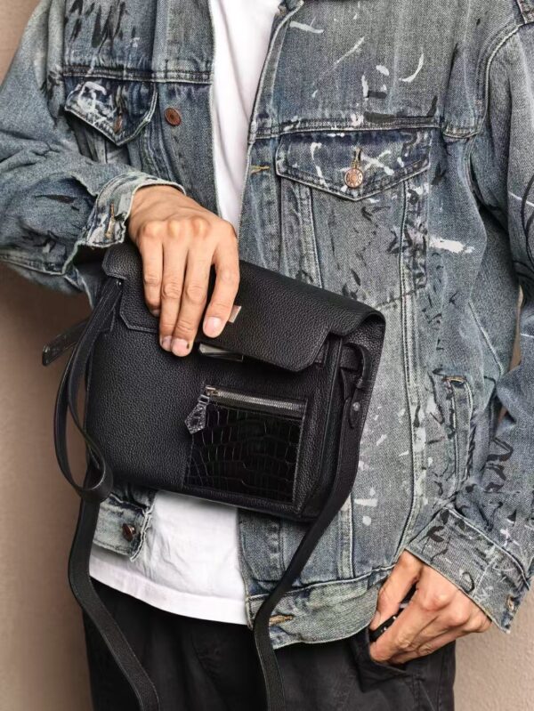 GPC Mode Men’s Shoulder Bag Kelly Depeches 25CM CK89 Noir Togo / Porosus Crocodile PHW