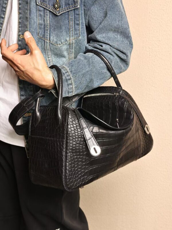 GPC Mode Men’s Shoulder Bag Lindy 34CM Matte Alligator Crocodile CK89 Black PHW