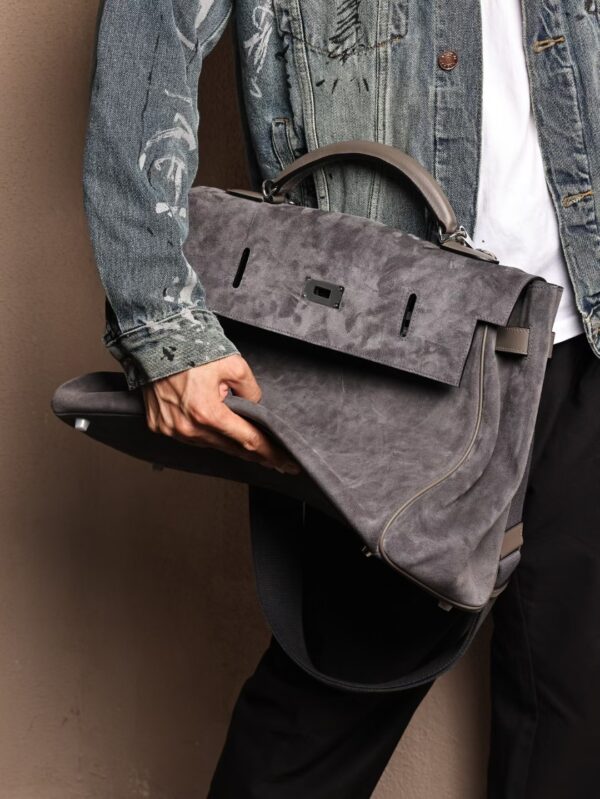 GPC Mode Tote Bag Kelly Maxi 42CM Gris Meyer Suede / Etain Swift Leather SHW