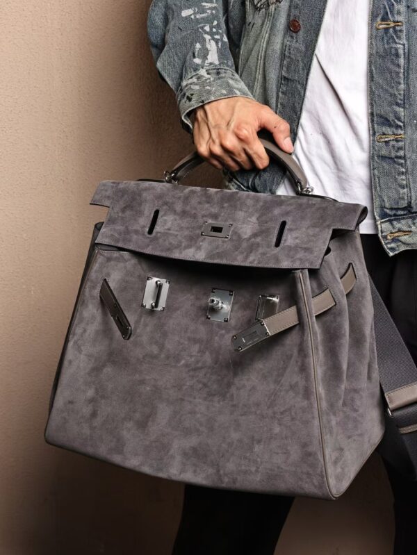 GPC Mode Tote Bag Kelly Maxi 42CM Gris Meyer Suede / Etain Swift Leather SHW