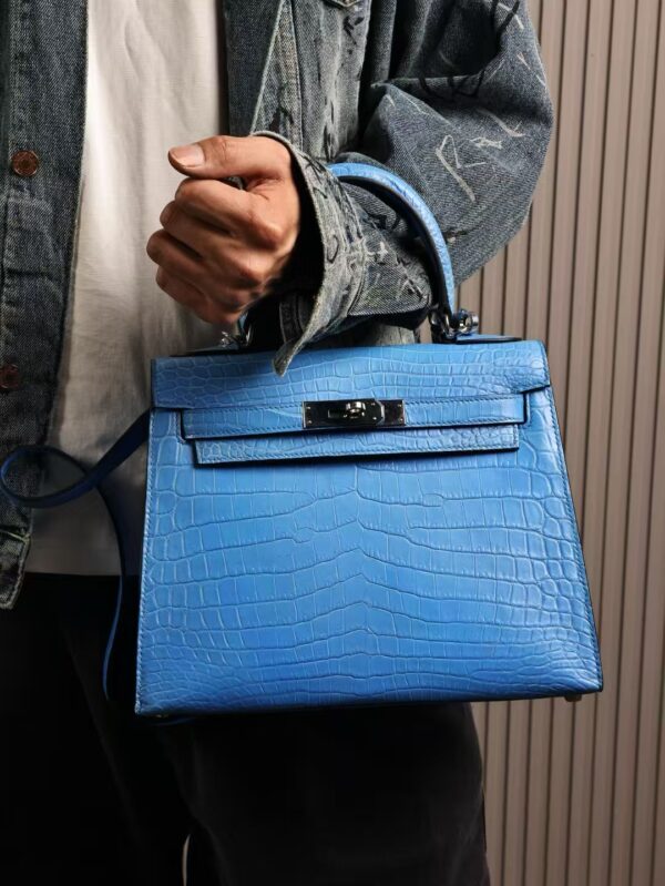 GPCMode Matte Niloticus Crocodile Kelly Sellier 28CM T7 Blue Hydra PHW