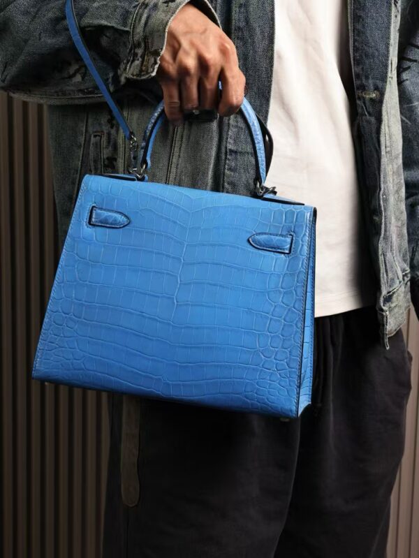 GPCMode Matte Niloticus Crocodile Kelly Sellier 28CM T7 Blue Hydra PHW